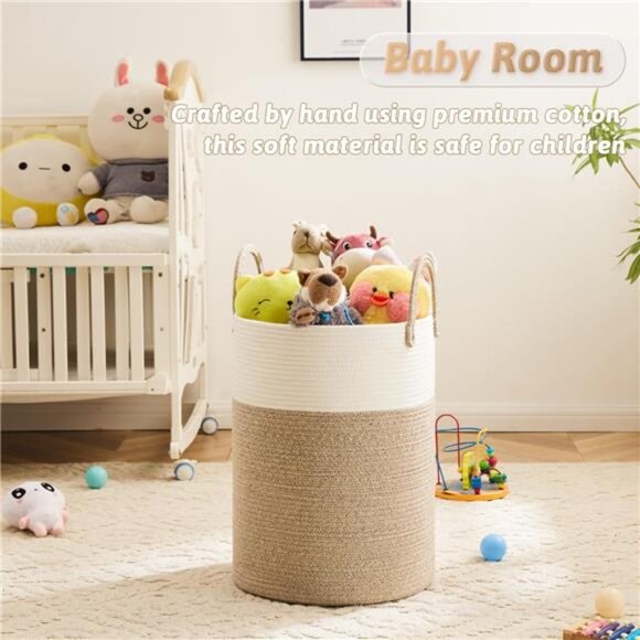 Laundry Basket,Woven Cotton Rope Laundry Hamper,60L for Decor Storage of Dirty - Picture 11 of 16